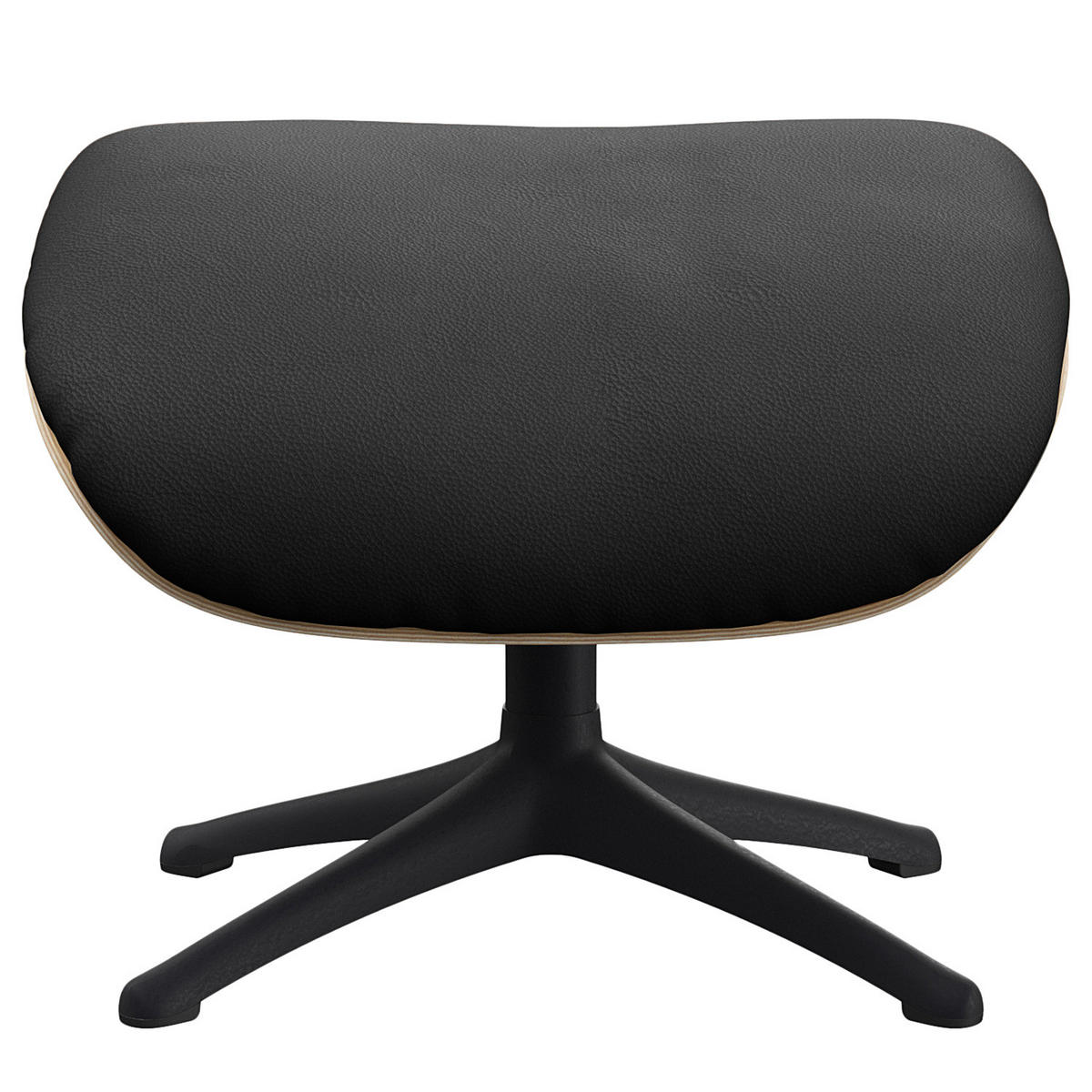 POLSTERHOCKER - Echtleder - Schwarz, Leder/Holz (49/39/44cm) - home24