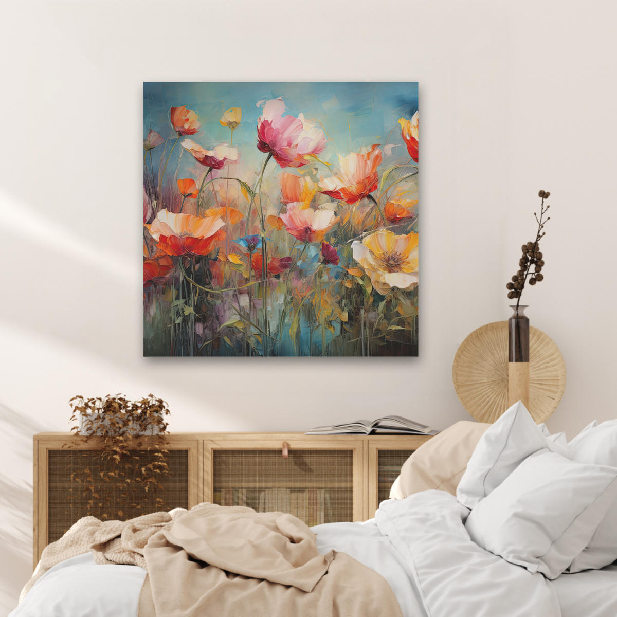 AKUSTIKBILD Blumen - Aquarell - Kunst - Botanisch - Natur Akustikpaneele 80x80 cm - Orange, Kunststoff (80/80/0.9cm) - MuchoWow