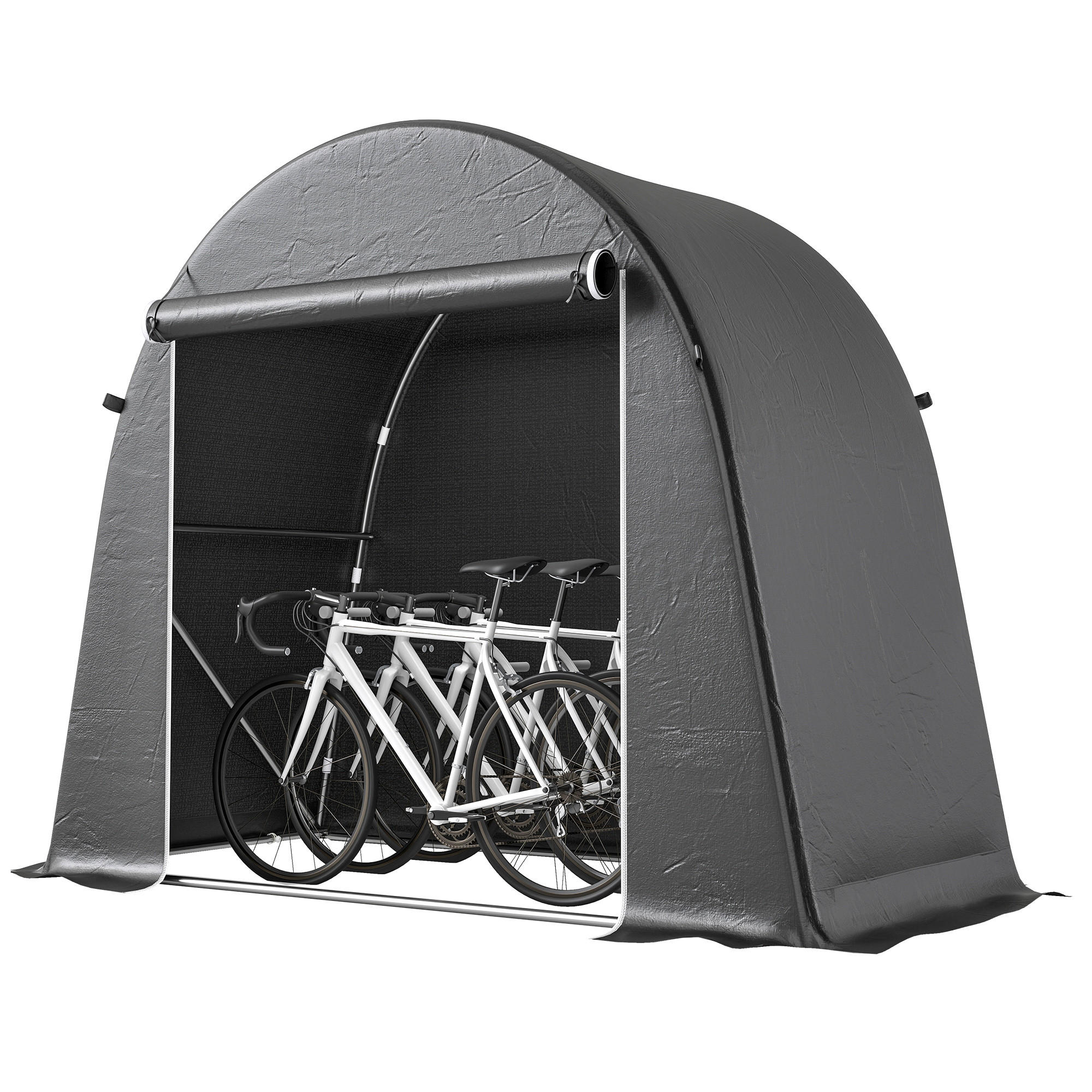 FAHRRADZELT DE-08141 mit Rolltür & Metallrahmen Dunkelgrau - Dunkelgrau, Kunststoff (120/200/245cm) - ComfortXL