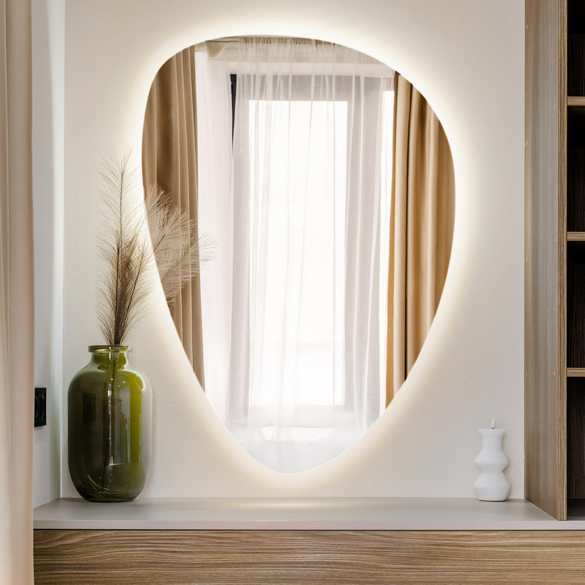 LED ZRCADLO 64x90 cm asymetrické 3000K - žlutá, sklo (64/90/0.4cm) - TULUP