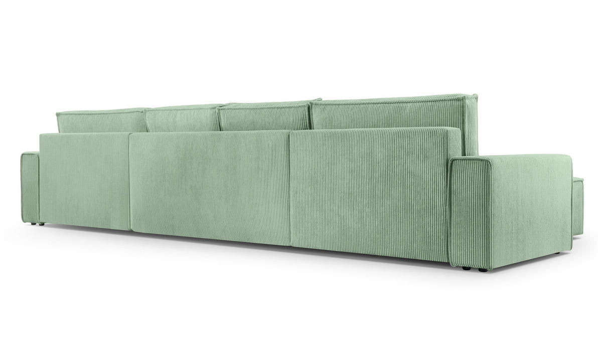 WOHNLANDSCHAFT Cedria Salbeigrün 389/145/85 cm mit Schlaffunktion - Schwarz/Grün, Kunststoff/Textil (389/85/145cm) - AX Living