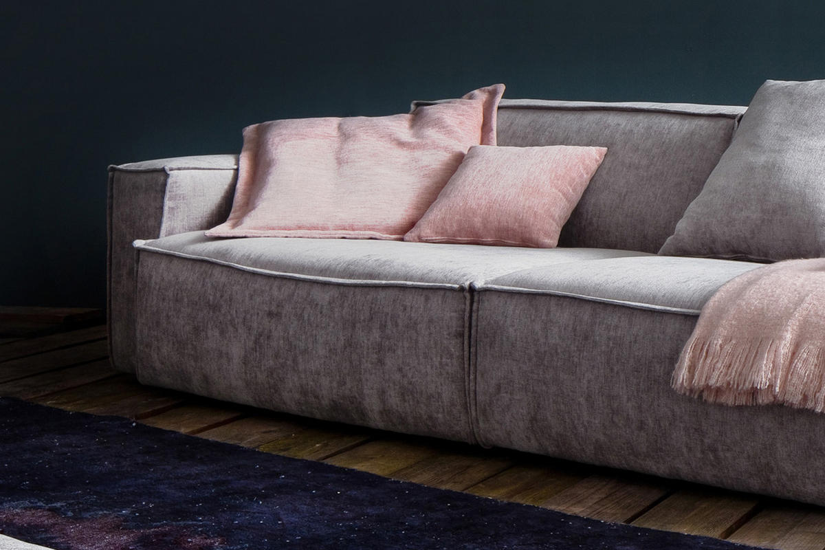 RIESENSOFA SAMU Hellgrau Webstoff - Hellgrau/Schwarz, Textil (418/72/106cm) - KAWOLA