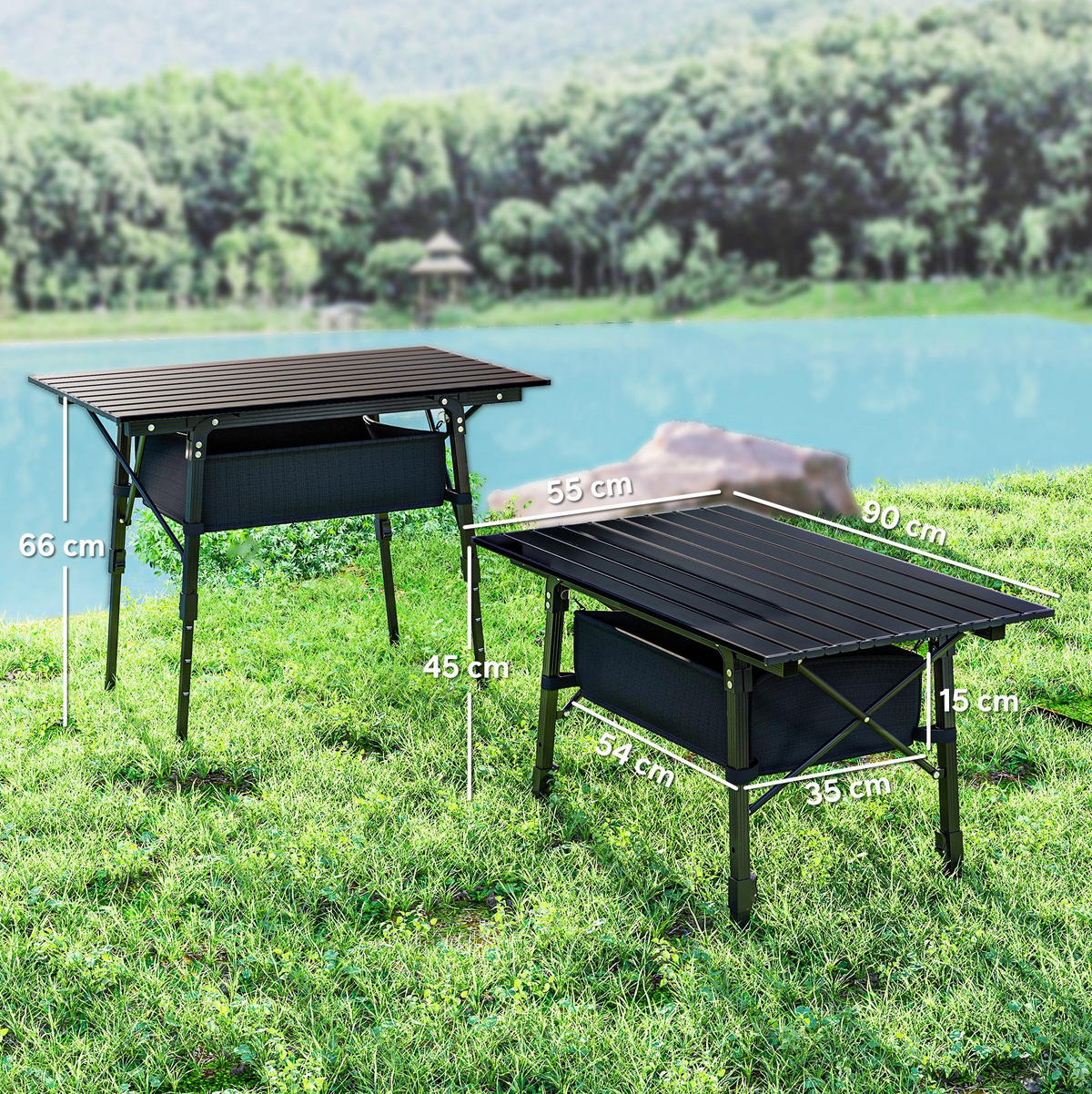 CAMPINGTISCH 90/55/45-66 cm schwarz aus Aluminium klappbar - Schwarz, Metall (90/55/66cm) - OKWISH