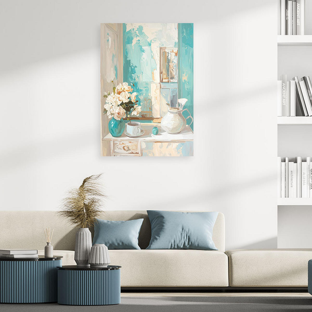 LEINWANDBILD Blumen 70x100cm - Türkis, Textil (70/100cm) - Feeby