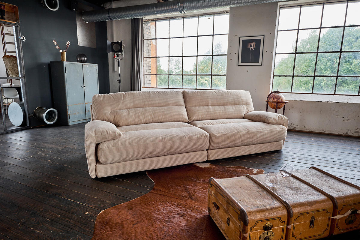 SOFA CINE Braun Cord - Dunkelbraun/Schwarz, Kunststoff/Textil (284/84/106cm) - KAWOLA