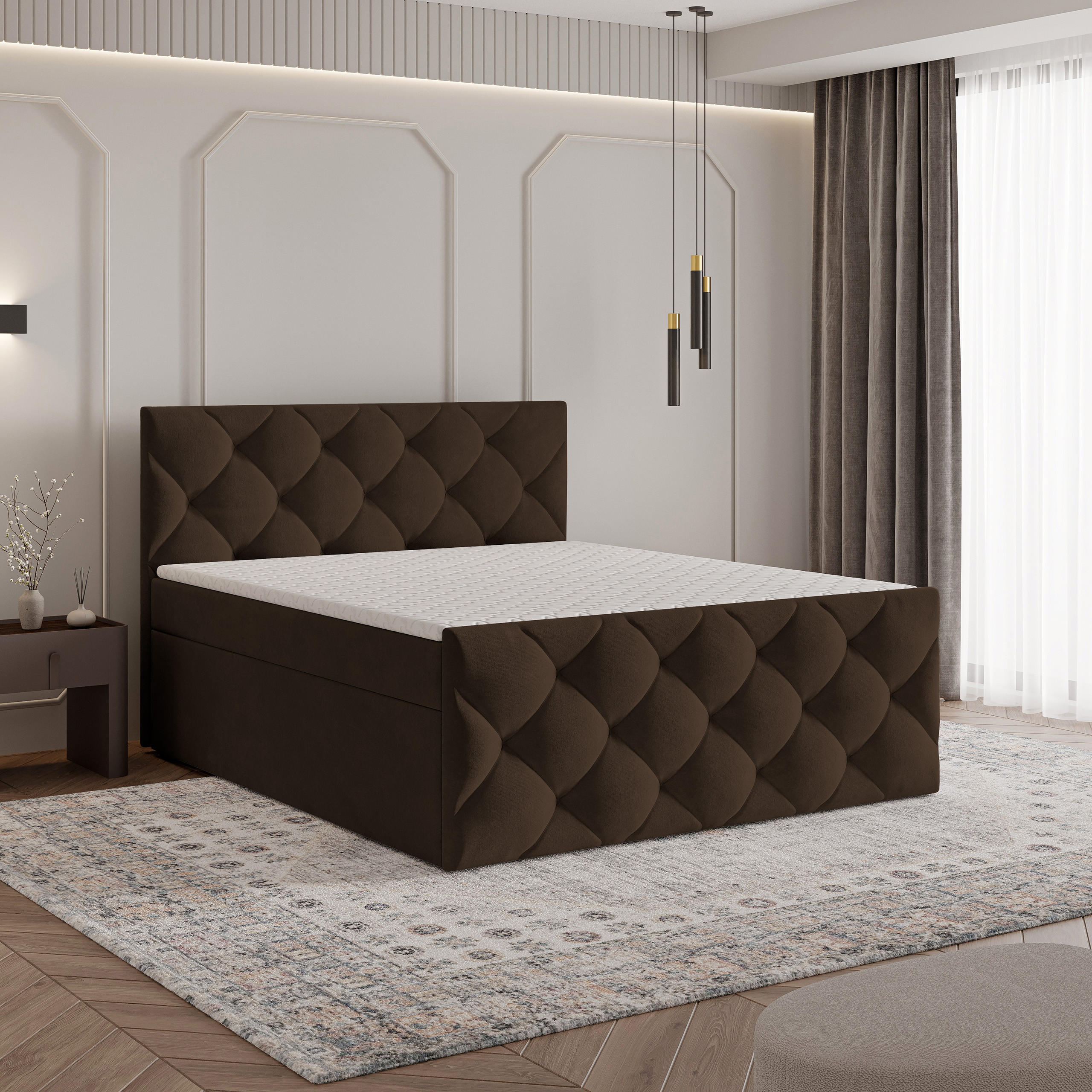 BOXBETT ROVARI 180x200 cm mit Matratze und Topper - Braun - Braun, Holz (180/200cm) - MASSENO