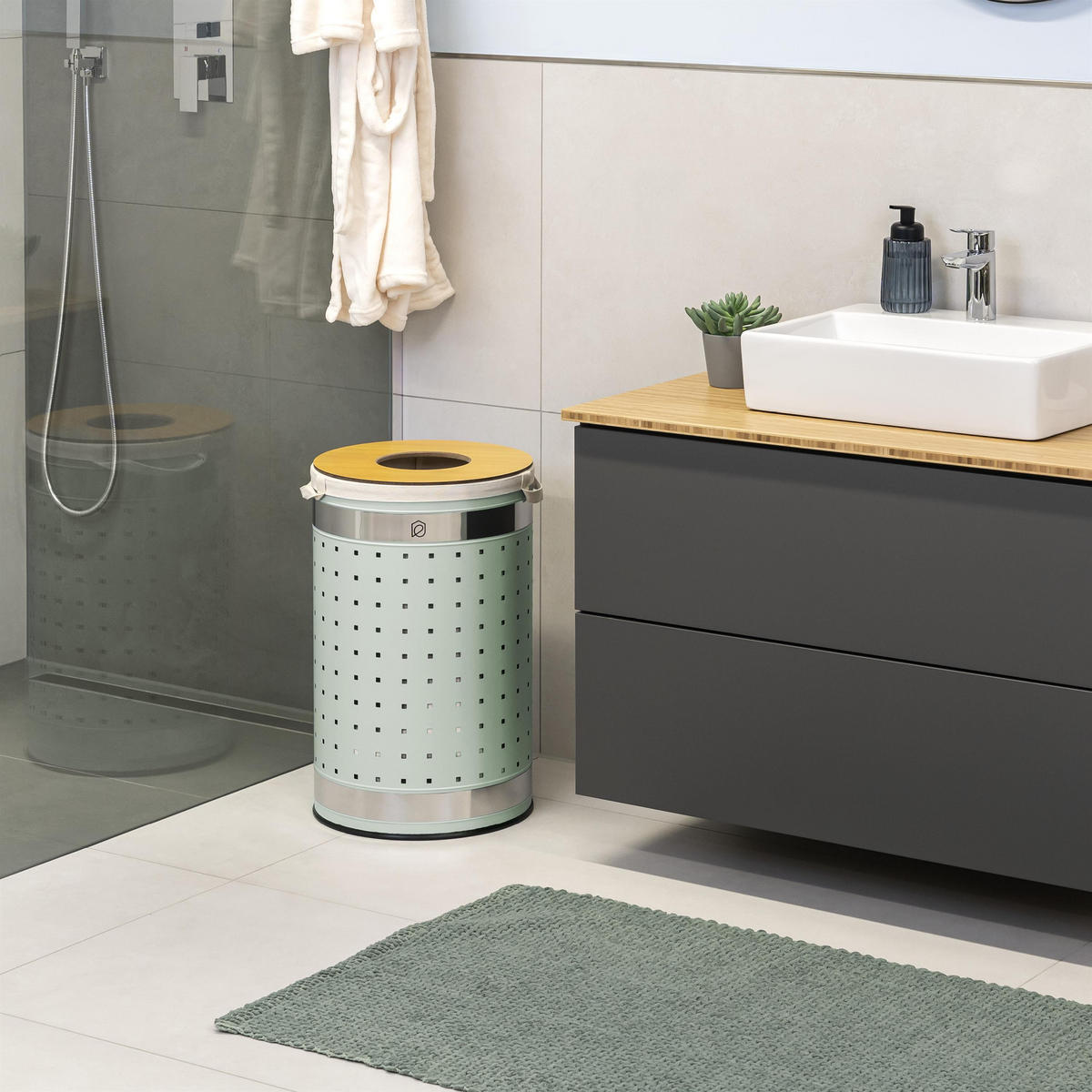 WÄSCHETONNE 50 Liter, grün - Grün, Metall (35.5/57.5/35.5cm) - eluno