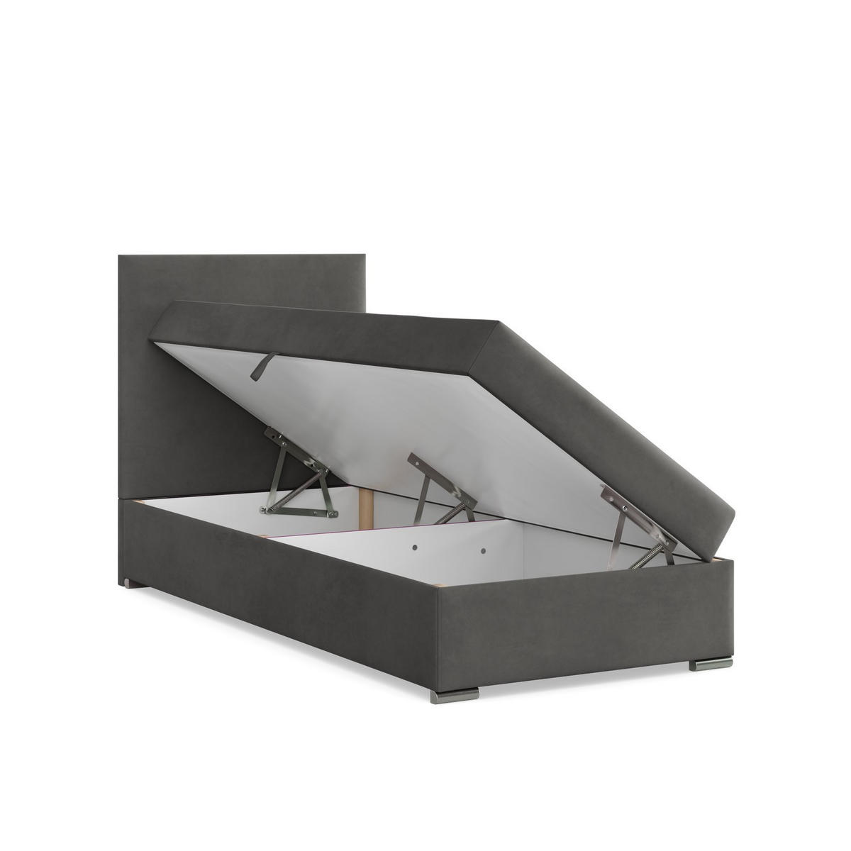 BOXBETT MIT KOPFTEIL 90x200 ZONZA, Grau - Graphitfarben, Textil (90/200cm) - Mebligo