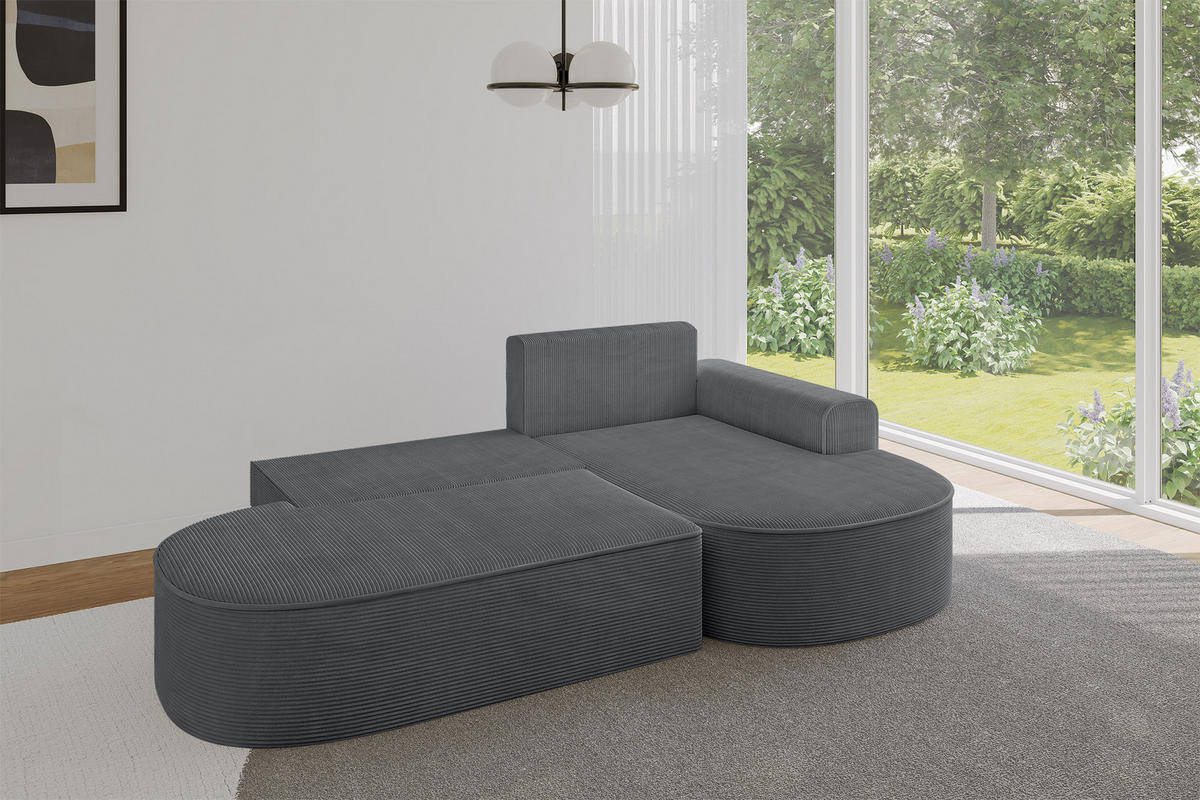 ECKSOFA mit Schlaffunktion und Bettkasten Ottomane Rechts MARI-L1-S - 283x167x73 cm Dunkelgrau Cord - Alufarben/Schwarz, Holzwerkstoff/Kunststoff (167/283cm) - ALTDECOR