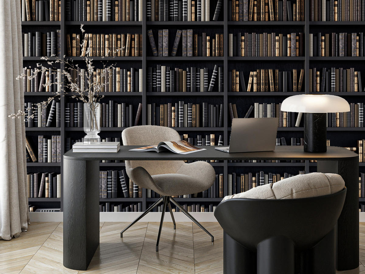 FOTOTAPETE für Büro Bücherregale Bibliothek Literatur 100x70 - Beige/Creme, Papier (100/70cm) - Muralo
