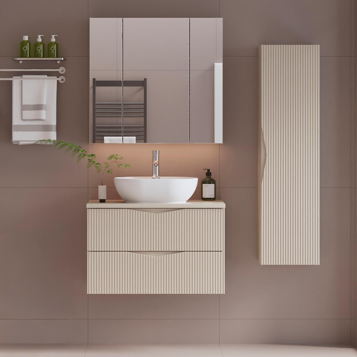 BADMÖBEL 80.6cm Tao 2er-Set Kaschmir - Beige, Holzwerkstoff (80.6/52.2/46.5cm) - Petits-meubles