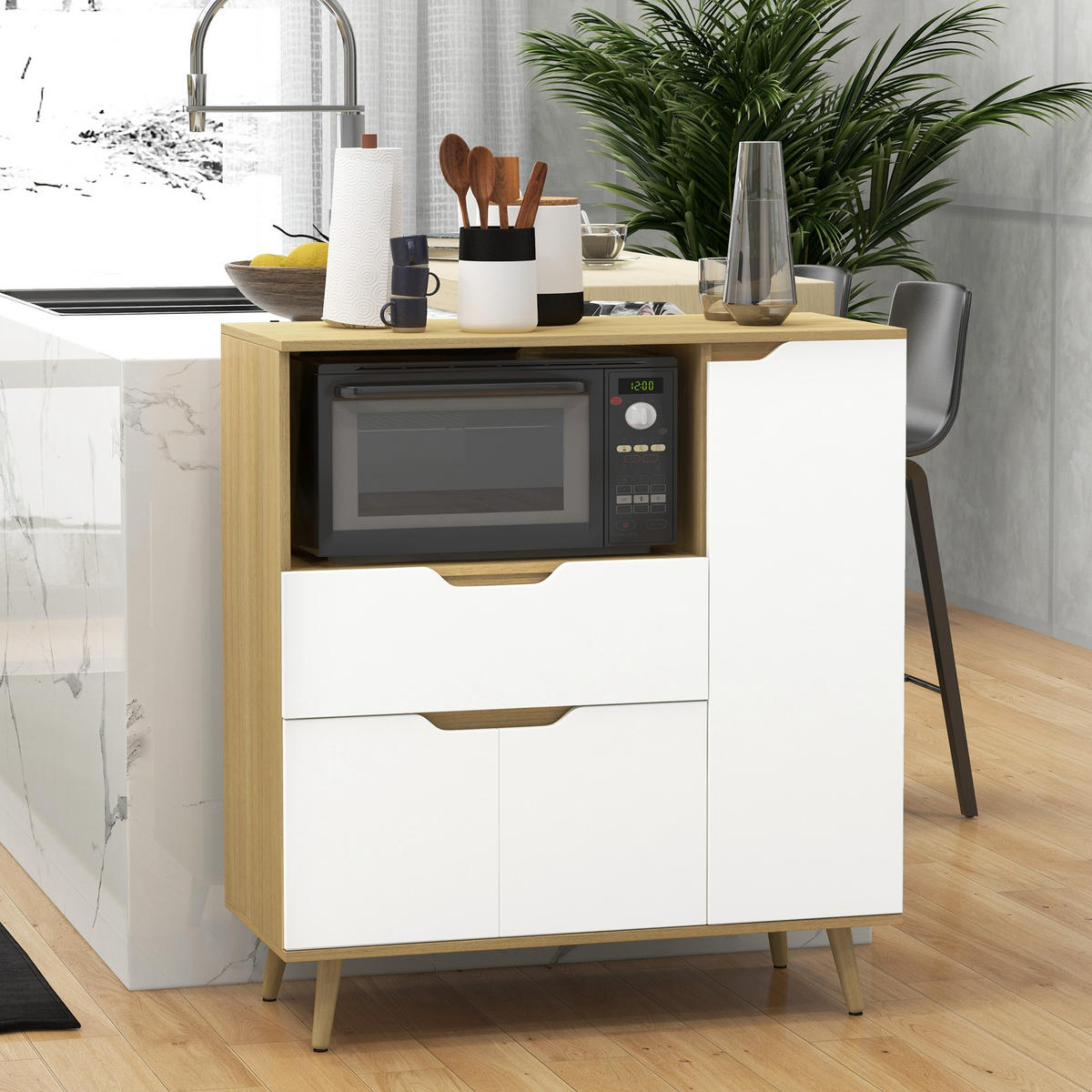 MIKROWELLENUNTERSCHRANK DE-11160 2 Türen Weiß/Holz - Weiß, Holzwerkstoff (40/98.5/90cm) - ComfortXL