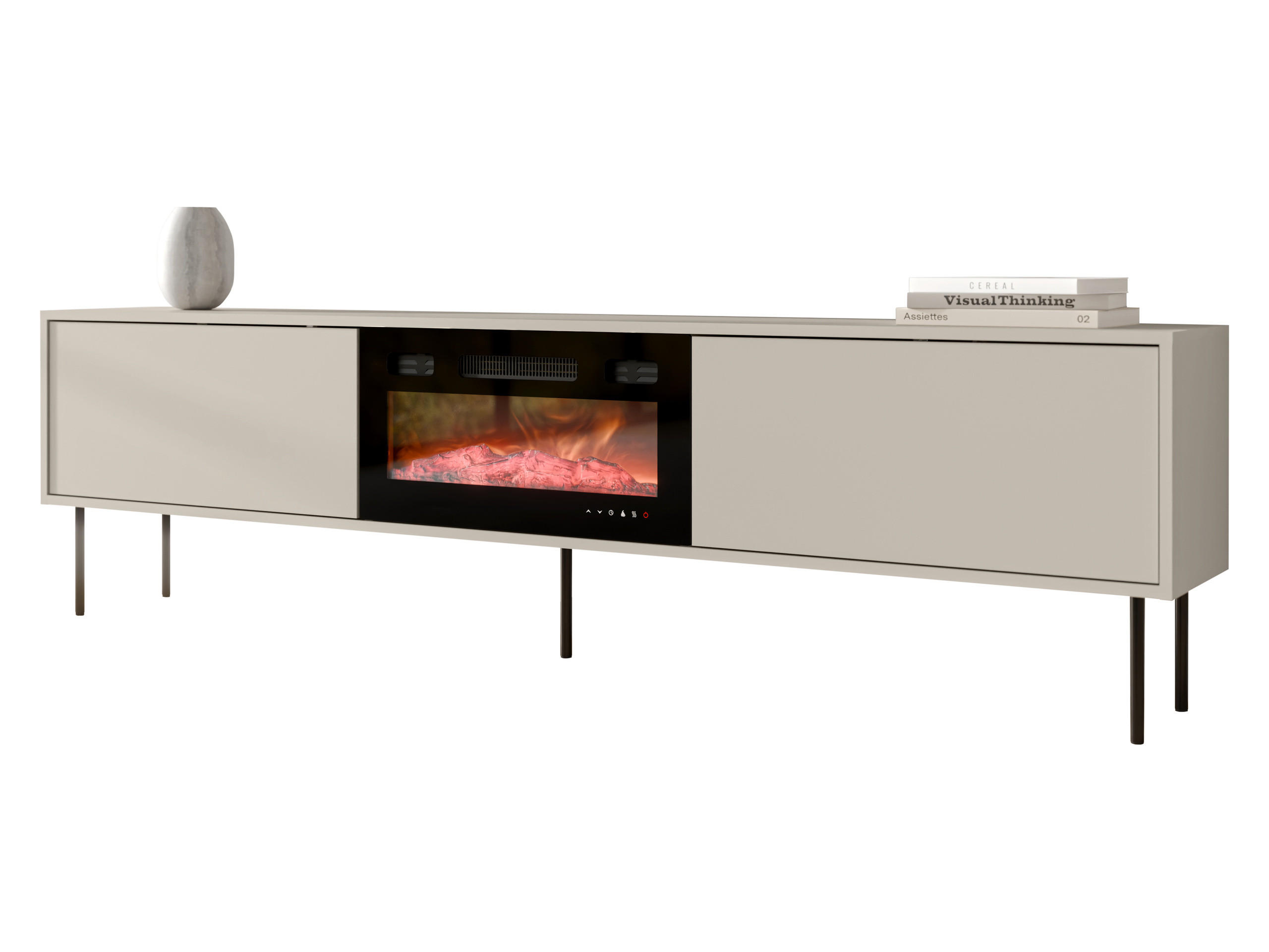 TV-LOWBOARD Masha 200 EF mit Kamin - Kaschmir/Schwarz, Holzwerkstoff/Metall (200/48/30cm) - MIRJAN24