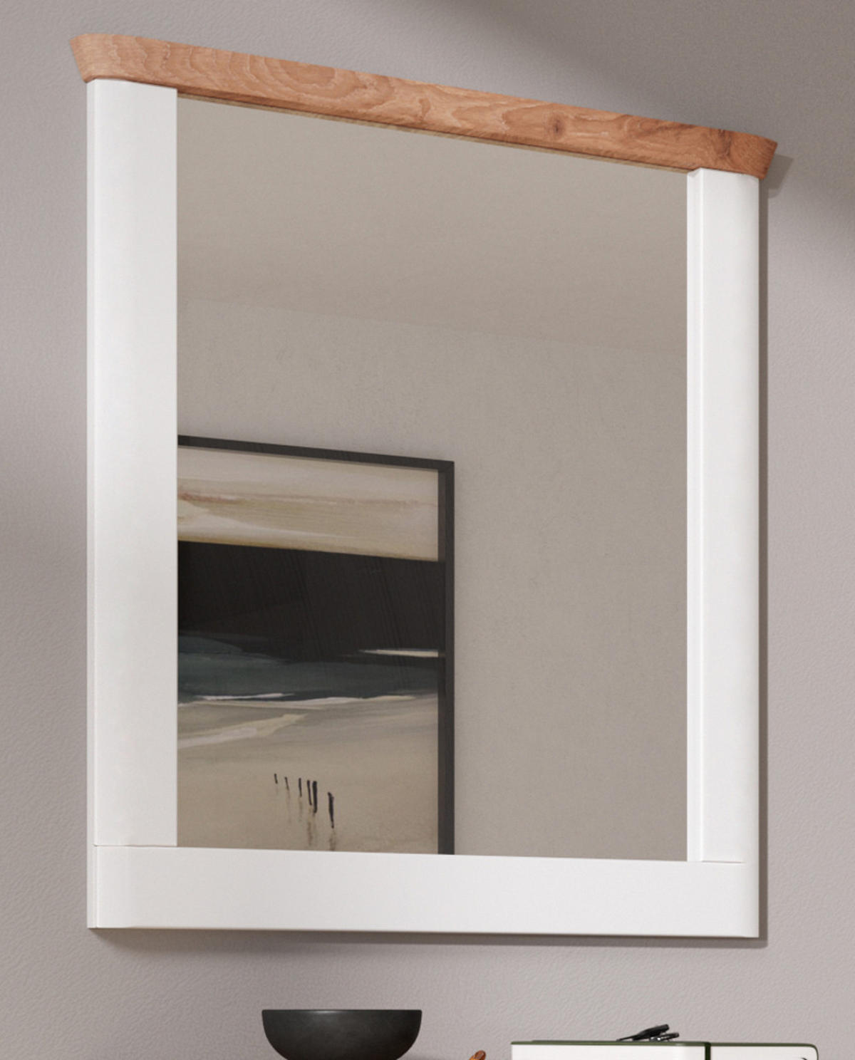 WANDSPIEGEL weiß matt, Eiche Garderobenspiegel 79 x 89 cm - Eichefarben/Weiß, Glas/Holzwerkstoff (79/89/6cm) - Inn.Furn