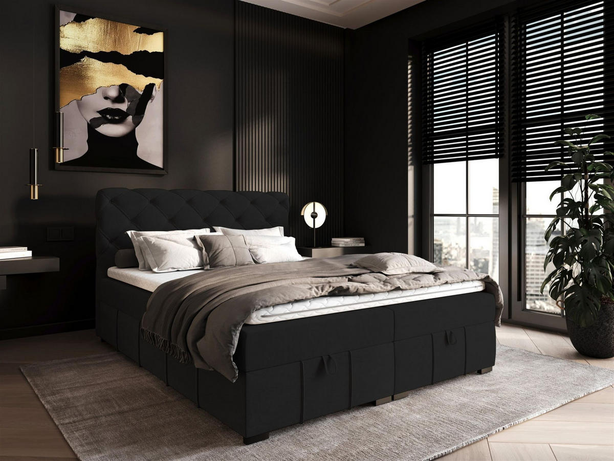 BOXBETT Gisel - Schwarz, Holzwerkstoff/Textil (140/200cm) - Fun Möbel