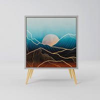 SIDEBOARD LUNAR SECRETS, Grau, 57,5x42x75,5 cm, Goldfarbene Metallfüße - Goldfarben/Multicolor, Holzwerkstoff/Metall (57.5/75.5/42cm) - SpaceRebels