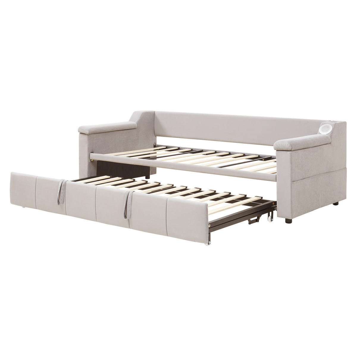 POLSTERBETT 90/180x190 Beige Samt USB - Beige, Textil (180/190cm) - FLIEKS