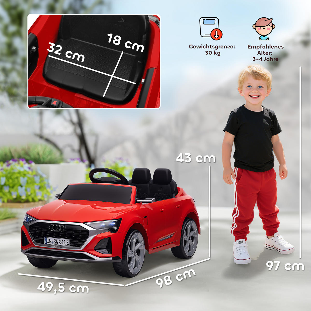 EELEKTRO-KINDERAUTO DE-06281 Audi Q8 lizenziert mit Fernsteuerung Rot - Rot, Kunststoff/Metall (98/49.5/43cm) - ComfortXL