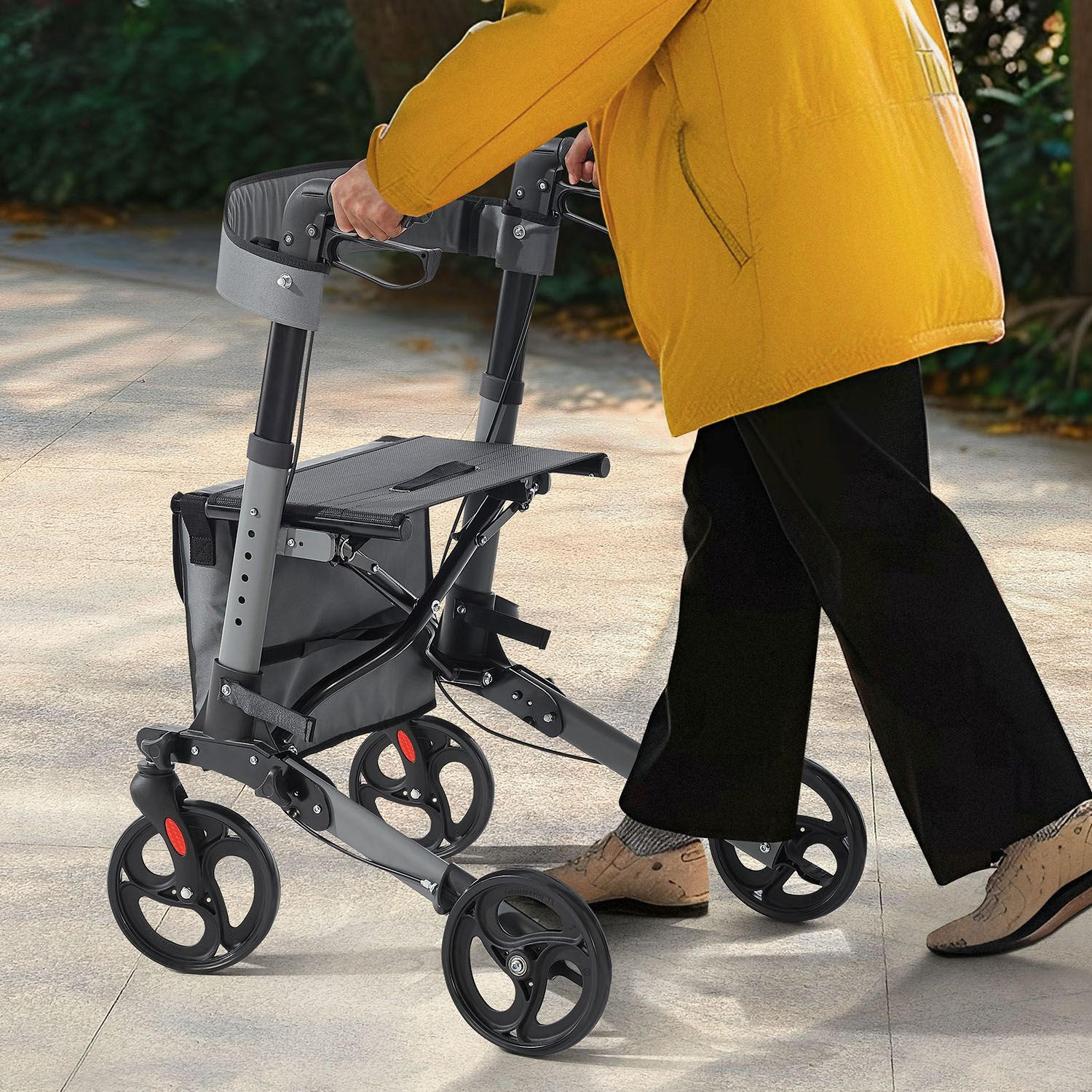 ROLLATOR Vital grau klappbar mit Sitzfläche & Einkaufstasche - Grau, Metall (63/80/68cm) - Juskys