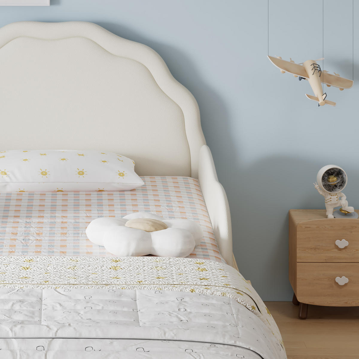 KINDERBETT 90/200 cm in Beige/Natur mit Schutzgeländer - Beige/Naturfarben, Holzwerkstoff/Textil (90/200cm) - WISHDOR