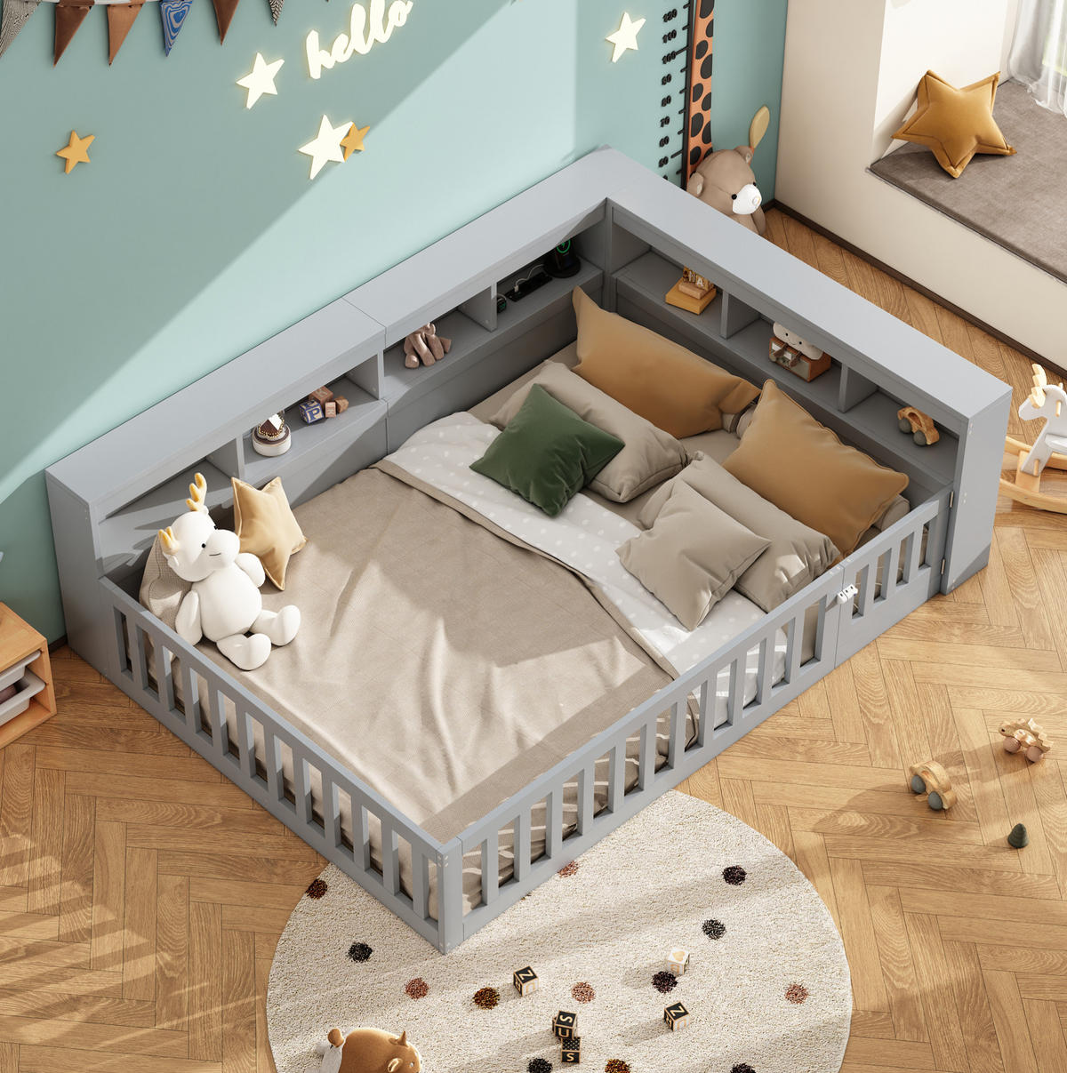 BETT mit Stauraum und USB-Anschlüssen 140x190 cm Grau 3 Pakete - Grau, Holzwerkstoff (90/190cm) - Beauniv