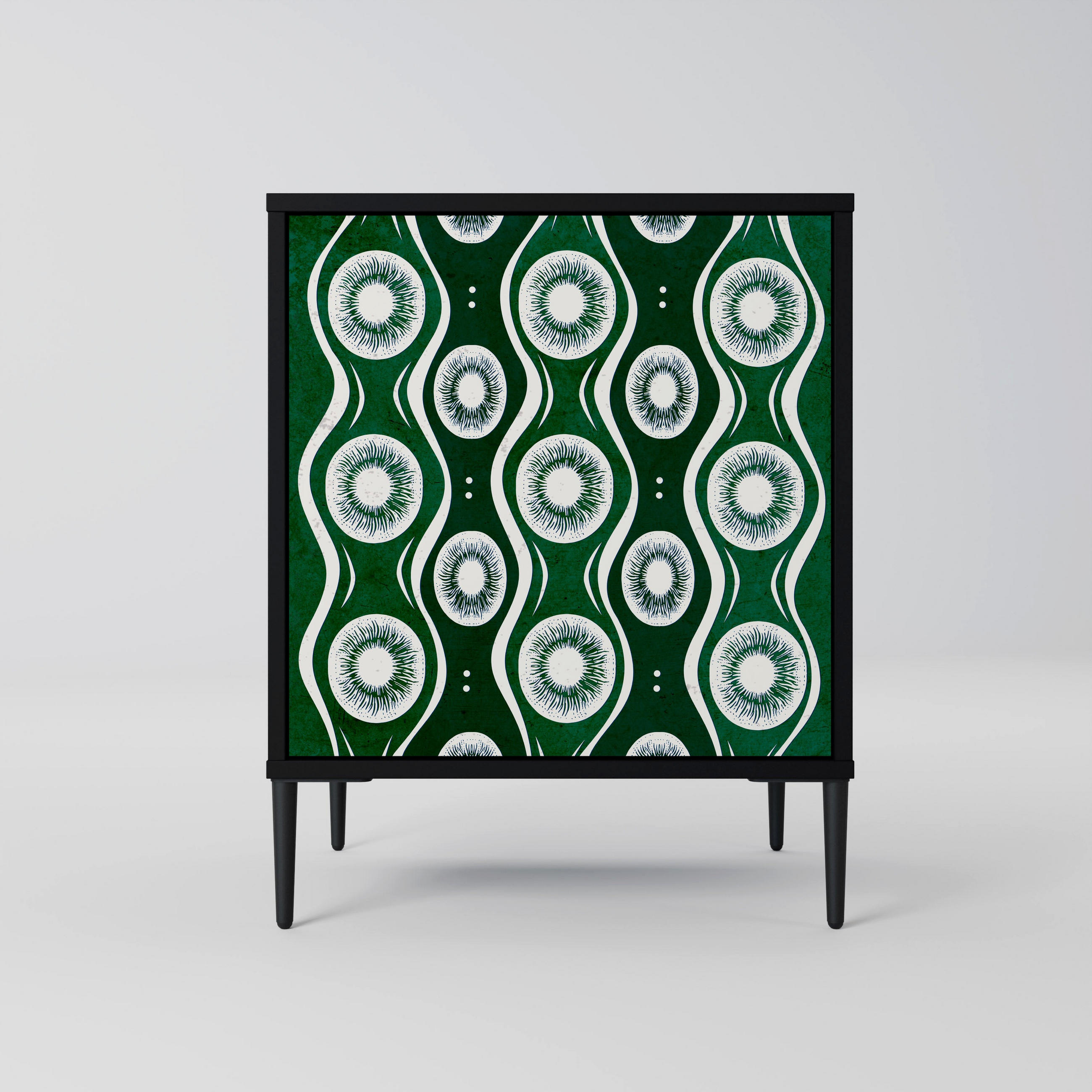 SIDEBOARD GREEN EYES, Schwarz, 57,5x42x72,5 cm, Schwarze Metallfüße - Multicolor/Schwarz, Holzwerkstoff/Metall (57.5/72.5/42cm) - SpaceRebels