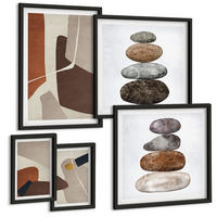 BILDER SET 5er Set - 50x50 cm & 20x30 cm & 40x60 cm Schwarzer Rahmen - Abstrakte Boho-Formen - Schwarz, Kunststoff (40/60cm) - TULUP