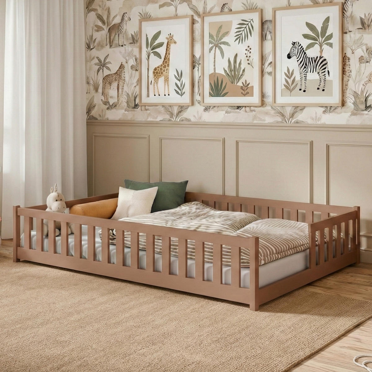 BODENBETT mit Matratze 140x200 cm in Zimt - Braun, Holz (140/200cm) - Kids Collective