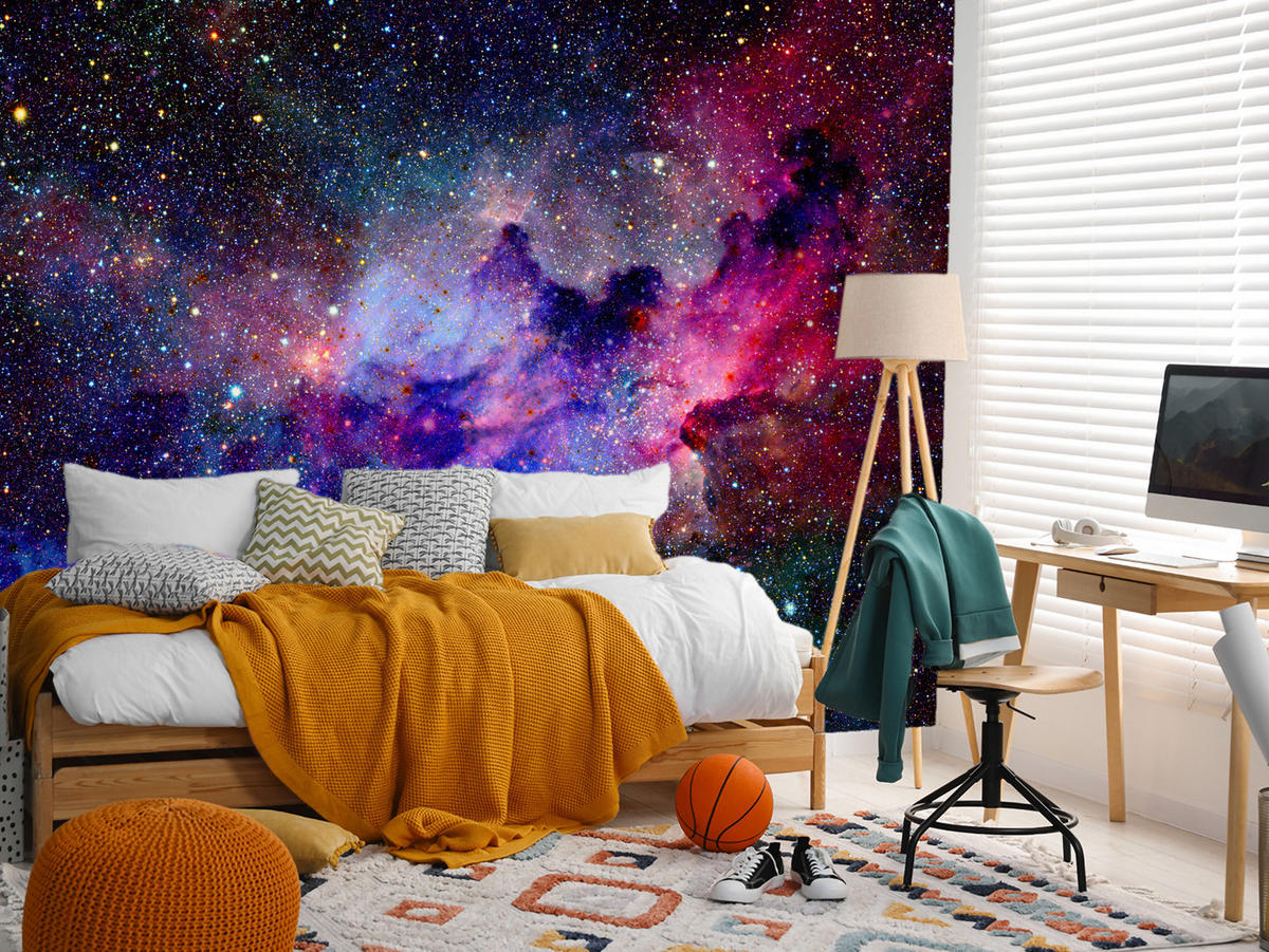 FOTOTAPETA Pre Študentskú Izbu Farebná Hmlovina Kozmos Galaxia 450 x 315 cm - čierna/ružová, papier (450/315cm) - Muralo