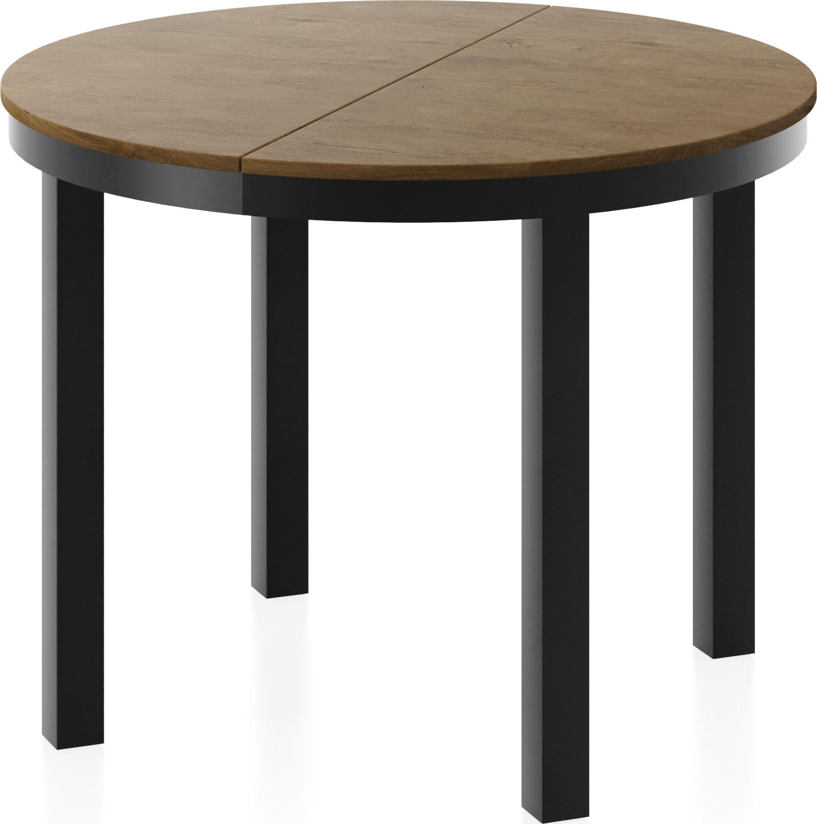 ESSTISCH Corin Schwarz runder ausziehbarer, Lefkas Eiche 100-176/100/76 cm - Alteiche/Schwarz, Holzwerkstoff/Metall (100/100/76cm) - WFL GROUP