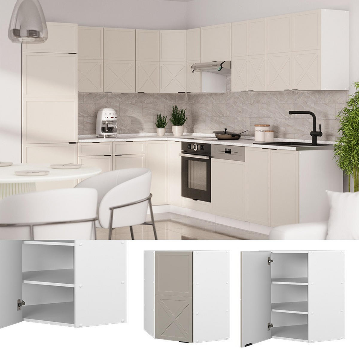 ECKHÄNGESCHRANK Fame-Line GrauBeige 57 cm - Weiß/Grau, Holzwerkstoff (57/72/34.1cm) - Vicco