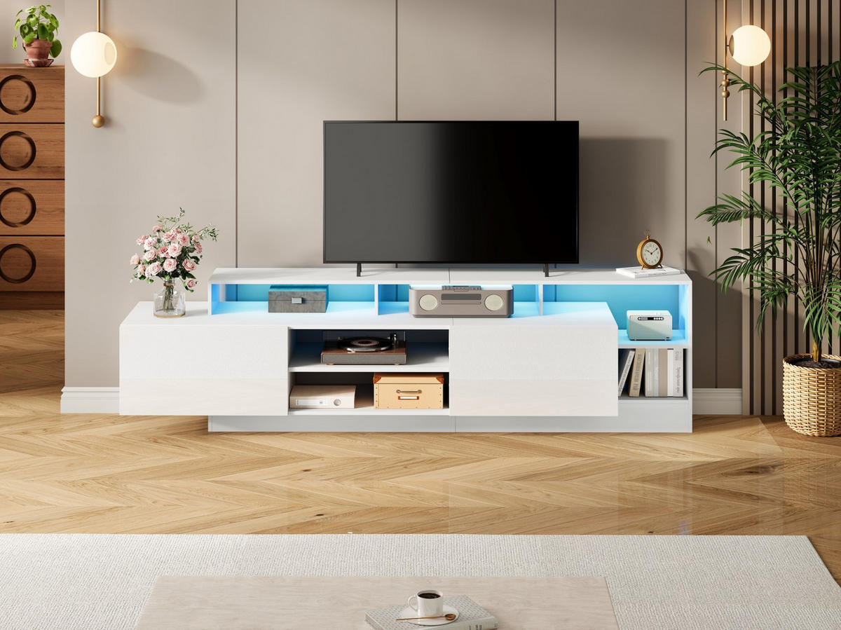 LOWBOARD 190/40/48,5 cm aus Spanplatte mit LED-Beleuchtung und Hochglanzfront Weiß - Weiß, Holzwerkstoff (190/48.5/40cm) - Modenvie