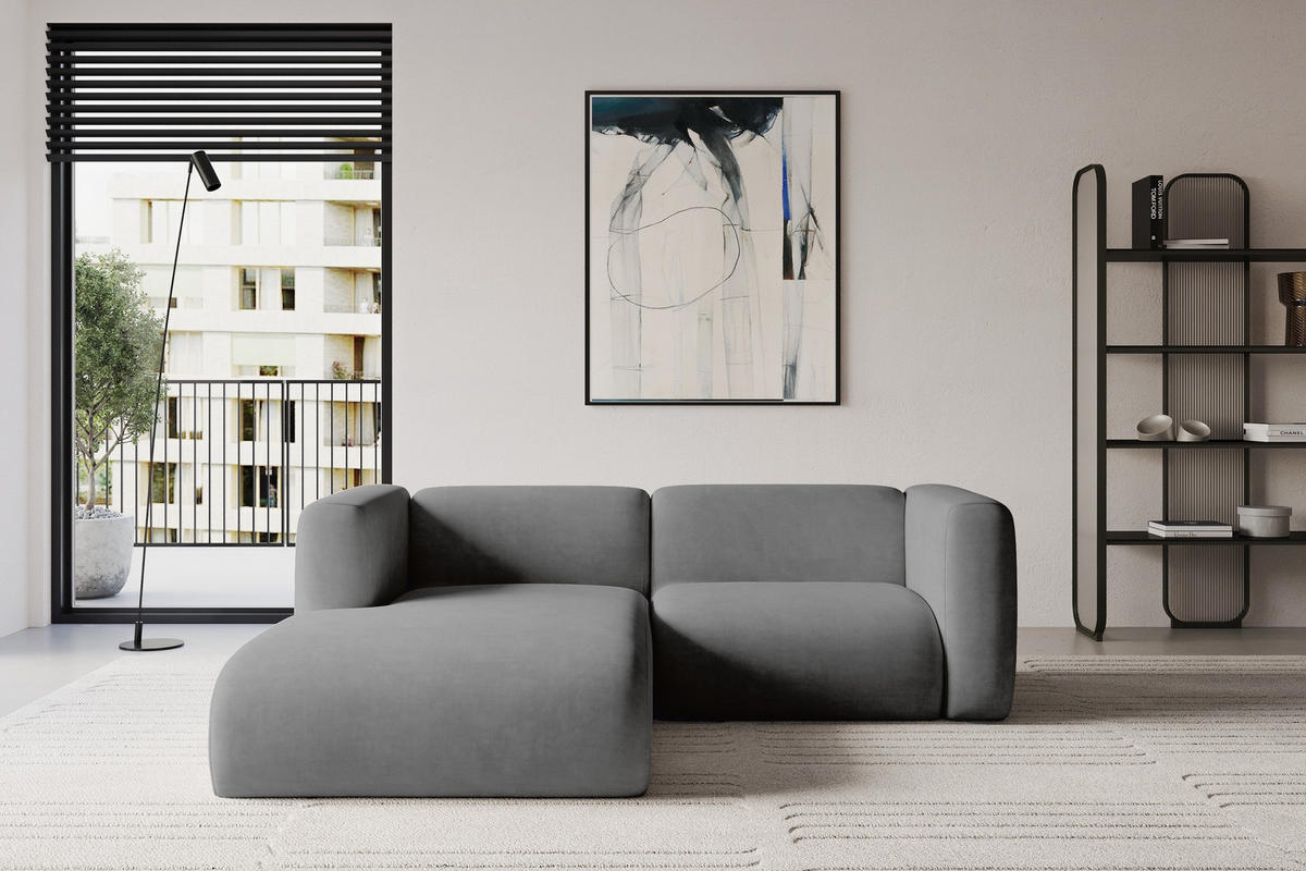 ECKSOFA Ottomane Links MIRA-L1 227x179x89 Grau Velours - Schieferfarben/Schwarz, Holzwerkstoff/Kunststoff (227/179cm) - ALTDECOR