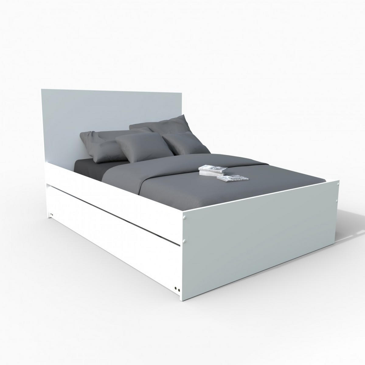 DOPPELBETT ALPHA / BETT 140x190 + BETT-SCHUBLADE + 2 SCHUBLADEN + NACHTISCH - Weiß - Weiß, Holzwerkstoff (140/190cm) - Weber Industries