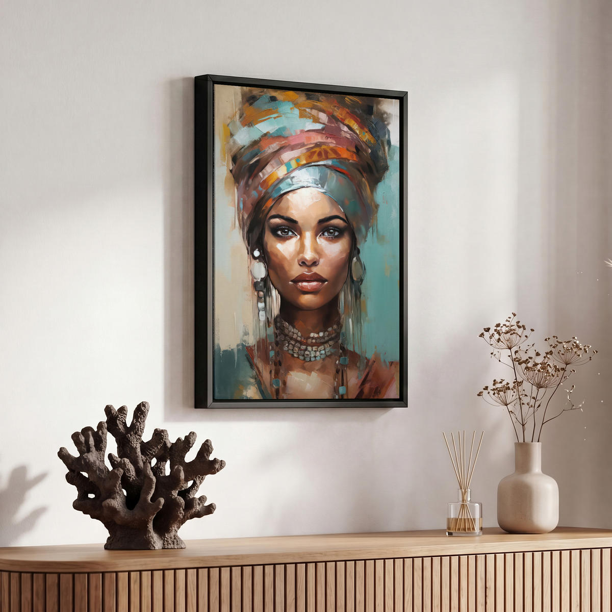 LEINWAND Bilder mit Rahmen - Frau - Kunst - Schmuck - Porträt - 20x30 - Blaugrau, Textil (20/30cm) - MuchoWow