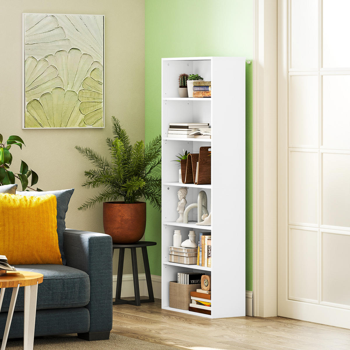 BÜCHERREGAL mit Verstellbare Ablage, Weiß - Weiß, Karton (24/158.5/60cm) - HOMCOM