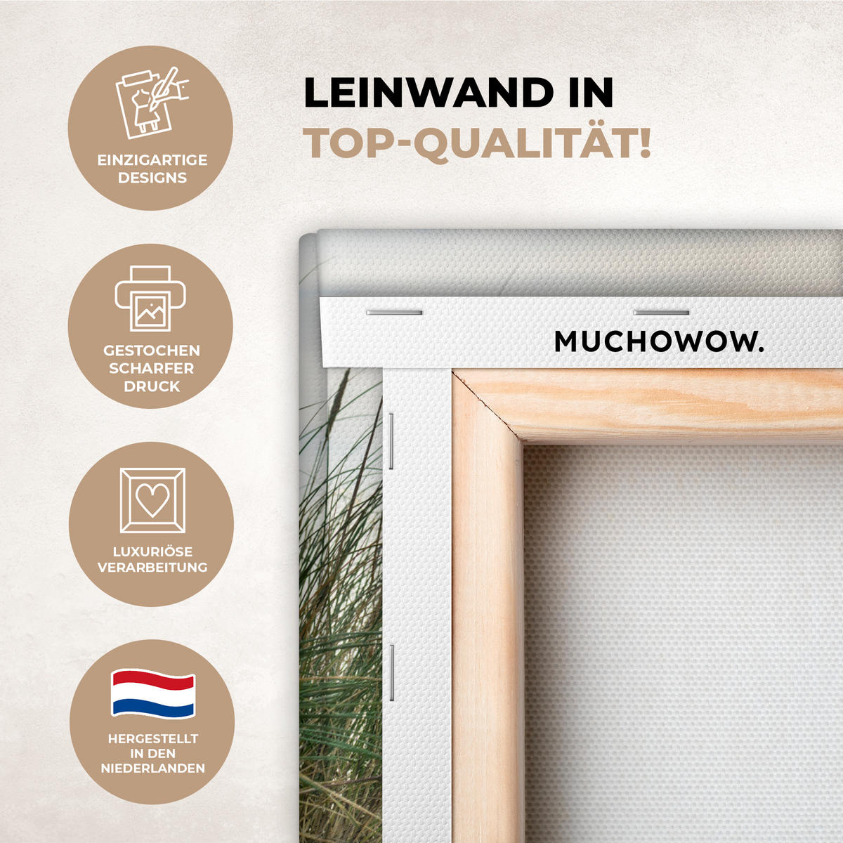 LEINWANDBILD Dünen mit Strandhafer in der Sonne des Nationalparks Schleswig-Holsteinisches Wattenmeer Deko Wohnzimmer 20x30 cm - Creme, Textil (20/30cm) - MuchoWow