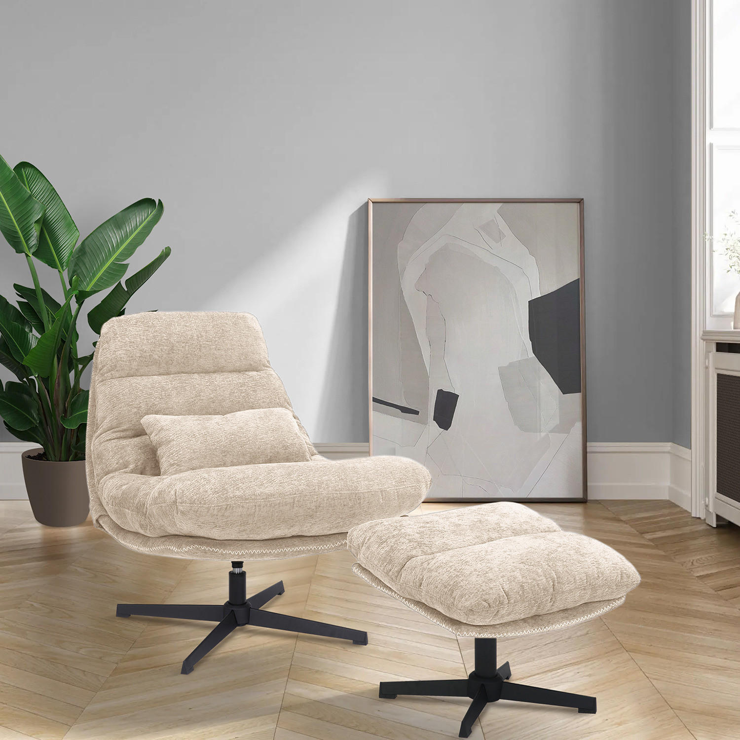 RELAXSESSEL - Chenille - Beige/Schwarz, Textil (84/88/94cm) - home24