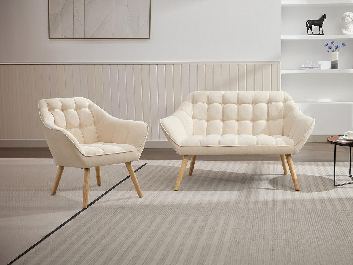 SOFA 2-Sitzer & Sessel - Stoff - Beige - CASERTA - Beige, Textil (127/77/73cm) - Vente-Unique