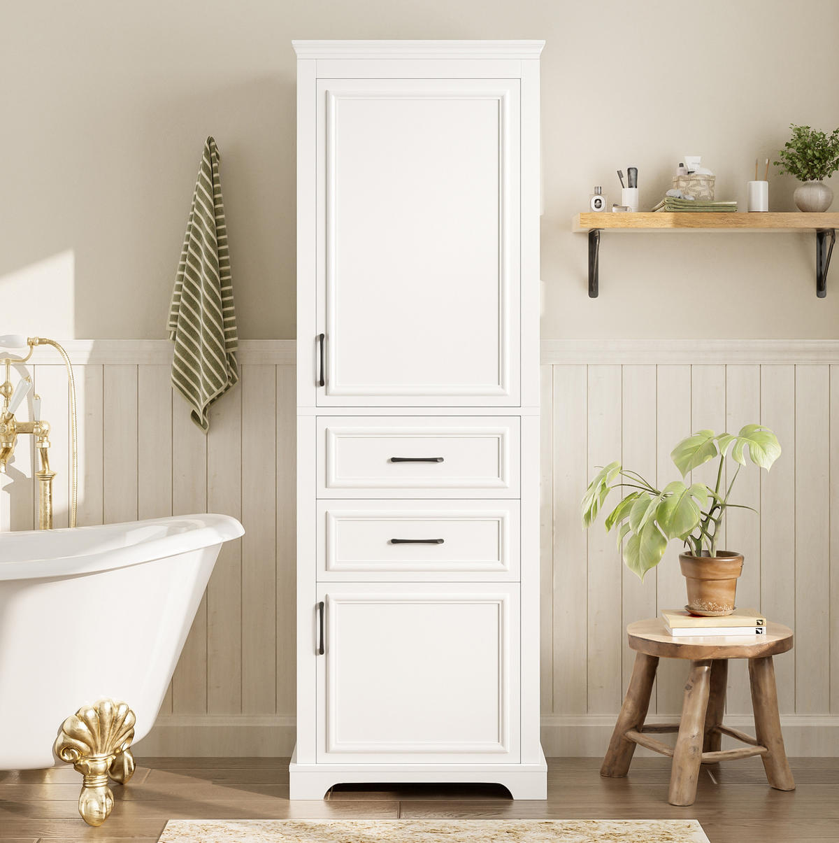 BADEZIMMER-HOCHSCHRANK 60x40x180 cm Weiß aus Holzwerkstoff mit Schränken & Schubladen - Weiß, Holzwerkstoff (60/180/40cm) - Modfu