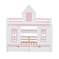ETAGENBETT 90x200cm in Weiß+Rosa mit Dach und Fenster - Pink, Holz (90/200cm) - KOMHTOM