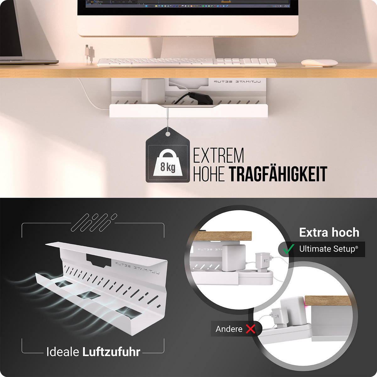 KABELKANAL Schreibtisch - Kabelmanagement Schreibtisch - Weiß, 1er-Set - Weiß, Metall (43/11/13cm) - Ultimate Setup