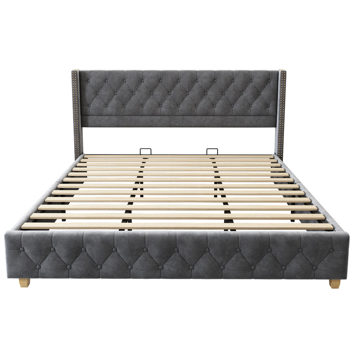 POLSTERBETT 180x200 Lattenrost Kopfteil Samt Grau Holzbeine - Grau, Textil (180/200cm) - FLIEKS