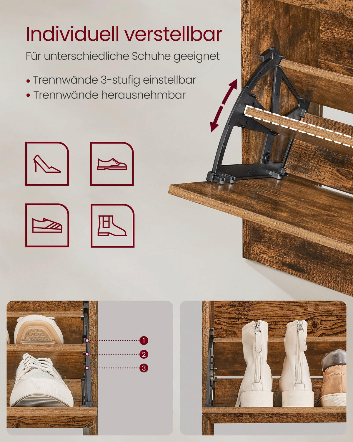 SCHUHSCHRANK PORT LOUIS - Braun, Holzwerkstoff (60/130/24cm) - Hansiro