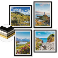 WANDBILDER 4er-Set - 50x50 cm & 40x60 cm Schwarzer Rahmen - Strand, Leuchtturm, Berge, Wiesen, Blumen - Schwarz, Kunststoff (50/50cm) - ArtPrintCave