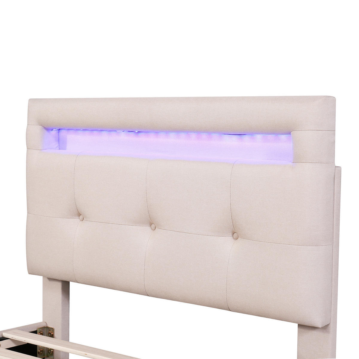 POLSTERBETT aus Stoff 210x99 cm in Beige mit LED & 2 Schubladen - Beige, Textil (90/200cm) - Modfu