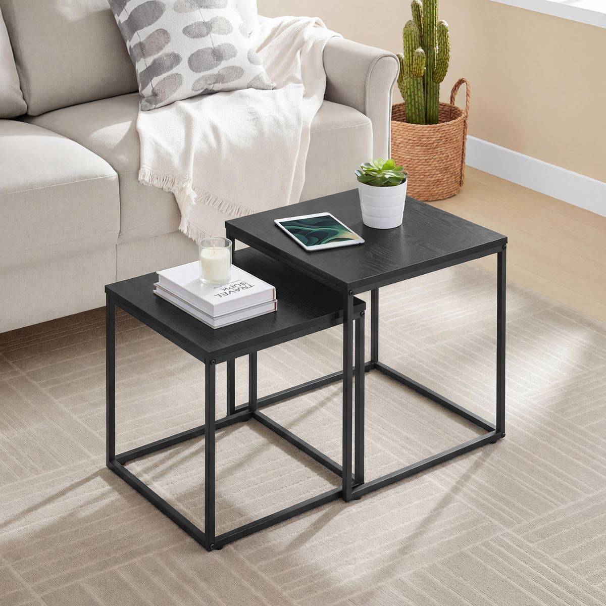 COUCHTISCH 2er Set quadratisch - Schwarz, Holzwerkstoff (50/50/50.5cm) - Mat-Haus