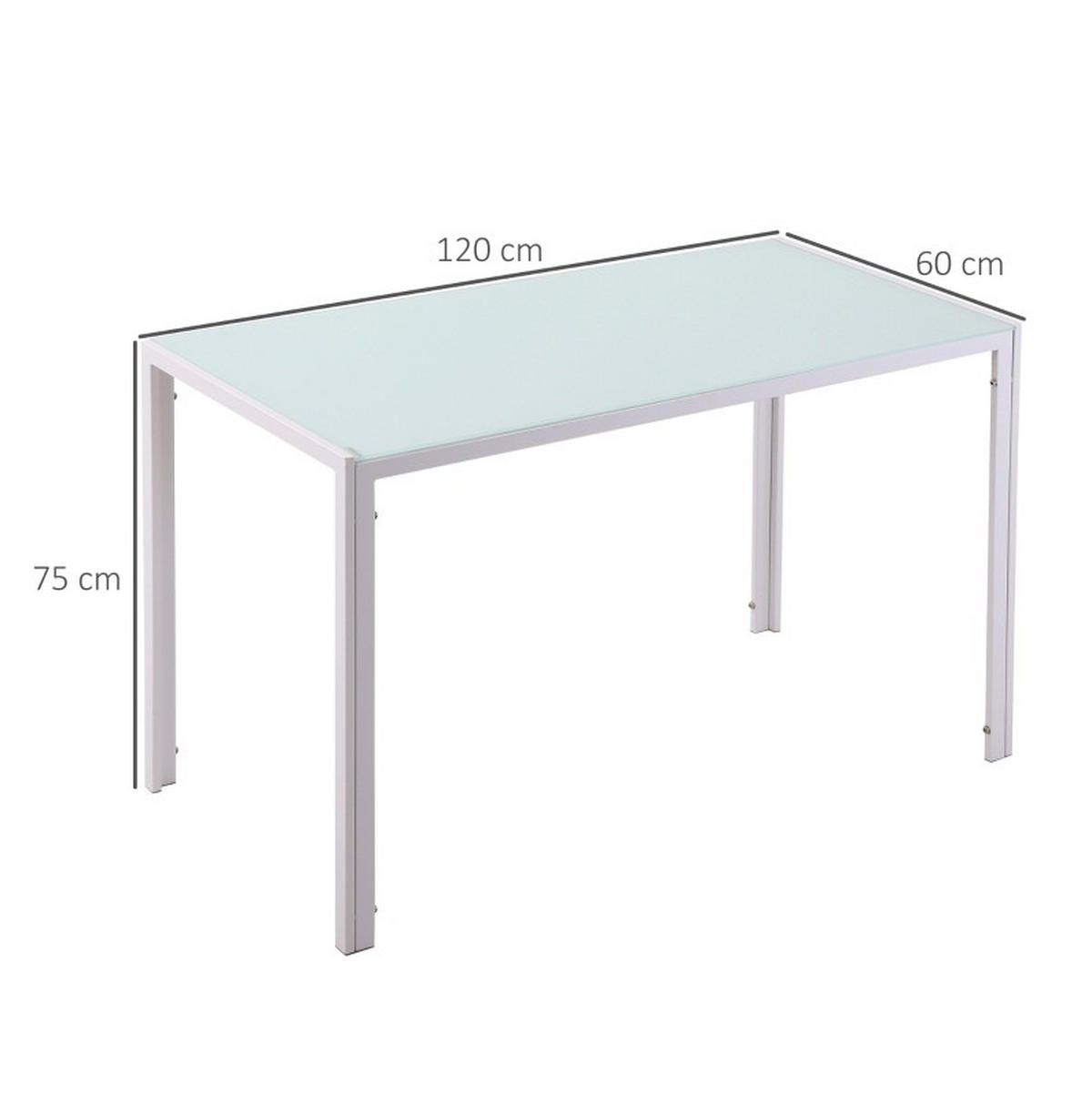 JÍDELNÍ stůl 120/60/75 cm bílý z kovu a tvrzeného skla pro 4 osoby - bílá, kov (120/60/75cm) - OKWISH