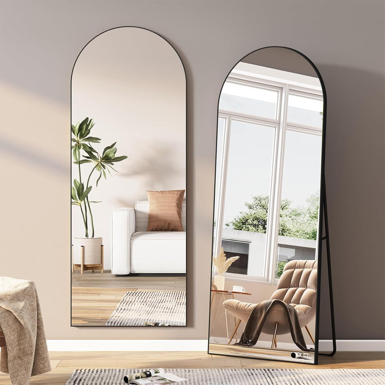 STANDSPIEGEL 180x80 cm- Rund, Standspiegel, Wandmontage - Schwarz, Glas/Metall (80/180/180cm)