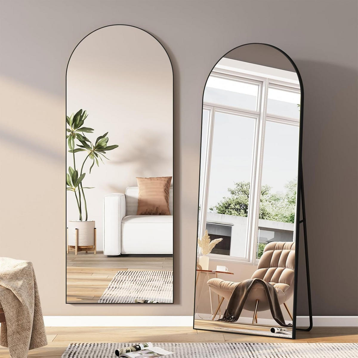 STANDSPIEGEL 165x60 cm- Rund, Standspiegel, Wandmontage - Schwarz, Glas/Metall (60/165/165cm)